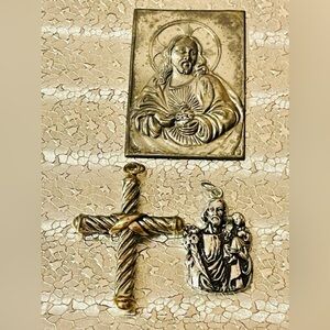 Lot Of 3 VTG St Joseph Pendant Icon Jesus Joseph Medal Crusifix Cross Catholic 7